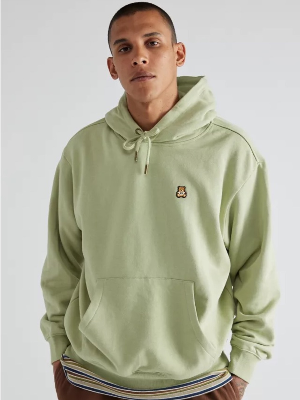 Teddy Fresh Sage Green Hoodie Bear Patch Logo Pullover Cotton - L